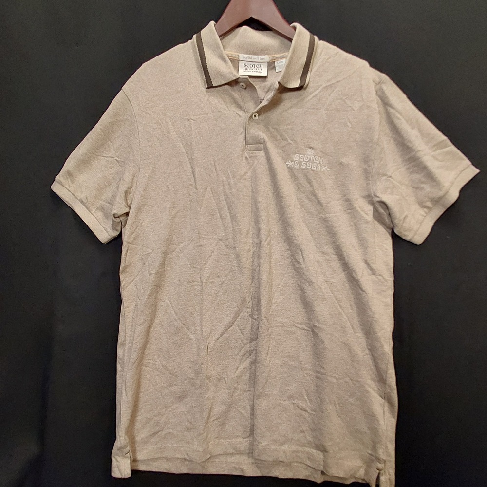 Scotch & Soda Amsterdam Mens Tan Cotton Pique Short Sleeve Polo Shirt Large